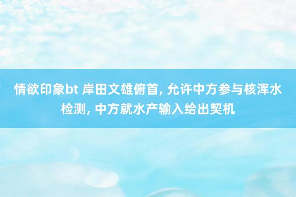 情欲印象bt 岸田文雄俯首， 允许中方参与核浑水检测， 中方就水产输入给出契机