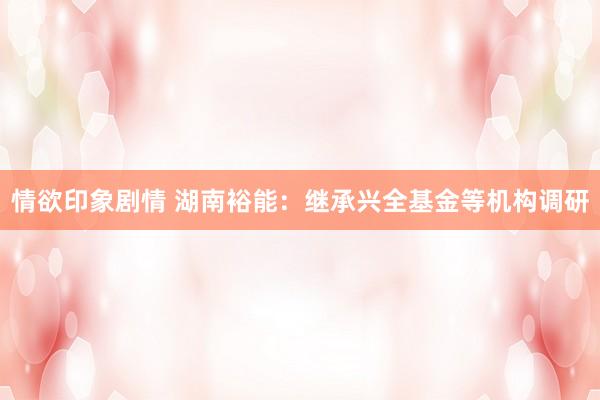 情欲印象剧情 湖南裕能：继承兴全基金等机构调研