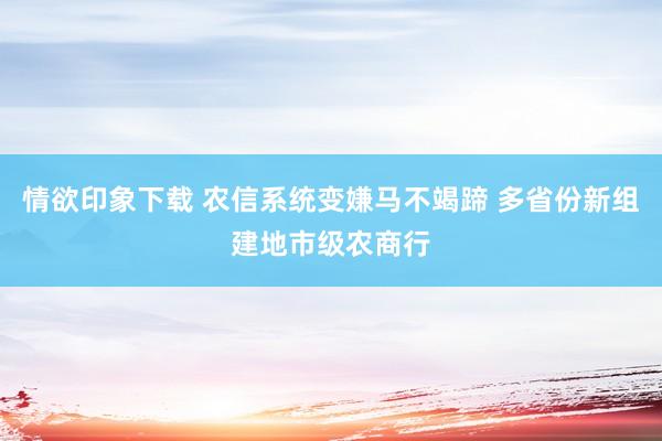情欲印象下载 农信系统变嫌马不竭蹄 多省份新组建地市级农商行
