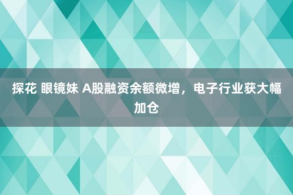 探花 眼镜妹 A股融资余额微增，电子行业获大幅加仓