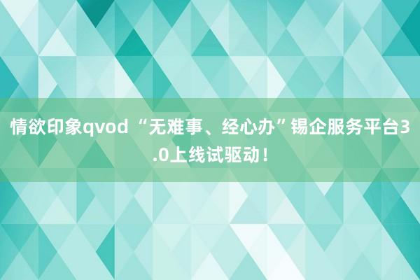 情欲印象qvod “无难事、经心办”锡企服务平台3.0上线试驱动！
