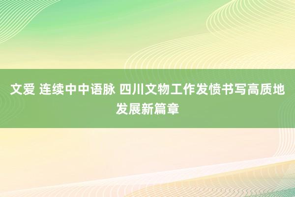 文爱 连续中中语脉 四川文物工作发愤书写高质地发展新篇章