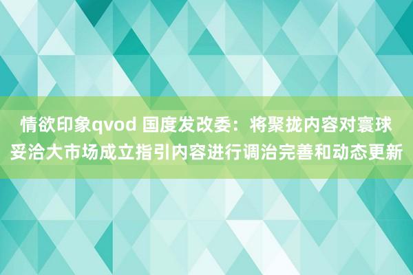 情欲印象qvod 国度发改委：将聚拢内容对寰球妥洽大市场成立指引内容进行调治完善和动态更新