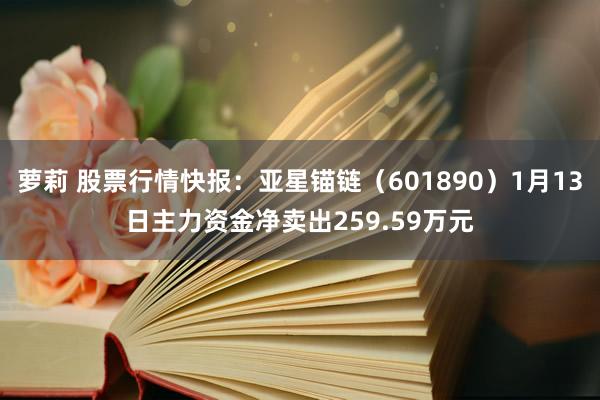 萝莉 股票行情快报：亚星锚链（601890）1月13日主力资金净卖出259.59万元