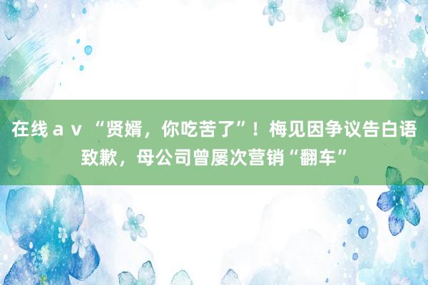 在线ａｖ “贤婿，你吃苦了”！梅见因争议告白语致歉，母公司曾屡次营销“翻车”
