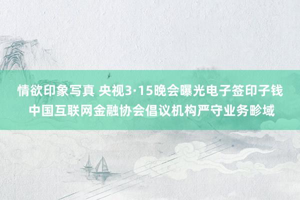 情欲印象写真 央视3·15晚会曝光电子签印子钱 中国互联网金融协会倡议机构严守业务畛域