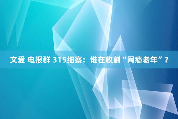 文爱 电报群 315细察：谁在收割“网瘾老年”？