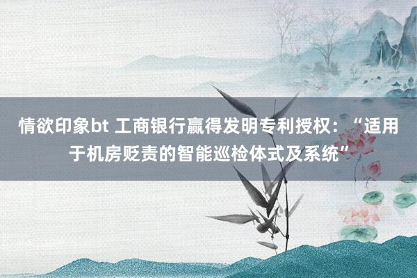 情欲印象bt 工商银行赢得发明专利授权：“适用于机房贬责的智能巡检体式及系统”