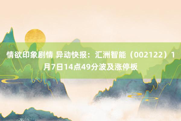 情欲印象剧情 异动快报：汇洲智能（002122）1月7日14点49分波及涨停板