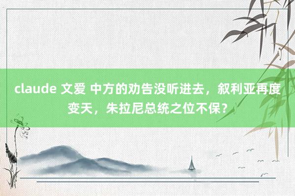 claude 文爱 中方的劝告没听进去，叙利亚再度变天，朱拉尼总统之位不保？