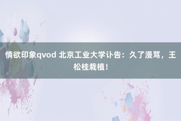 情欲印象qvod 北京工业大学讣告：久了漫骂，王松桂栽植！
