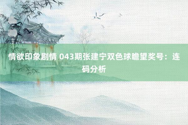 情欲印象剧情 043期张建宁双色球瞻望奖号：连码分析